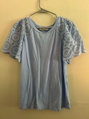 LOFT Light Blue Eyelet Flutter Sleeve Tee